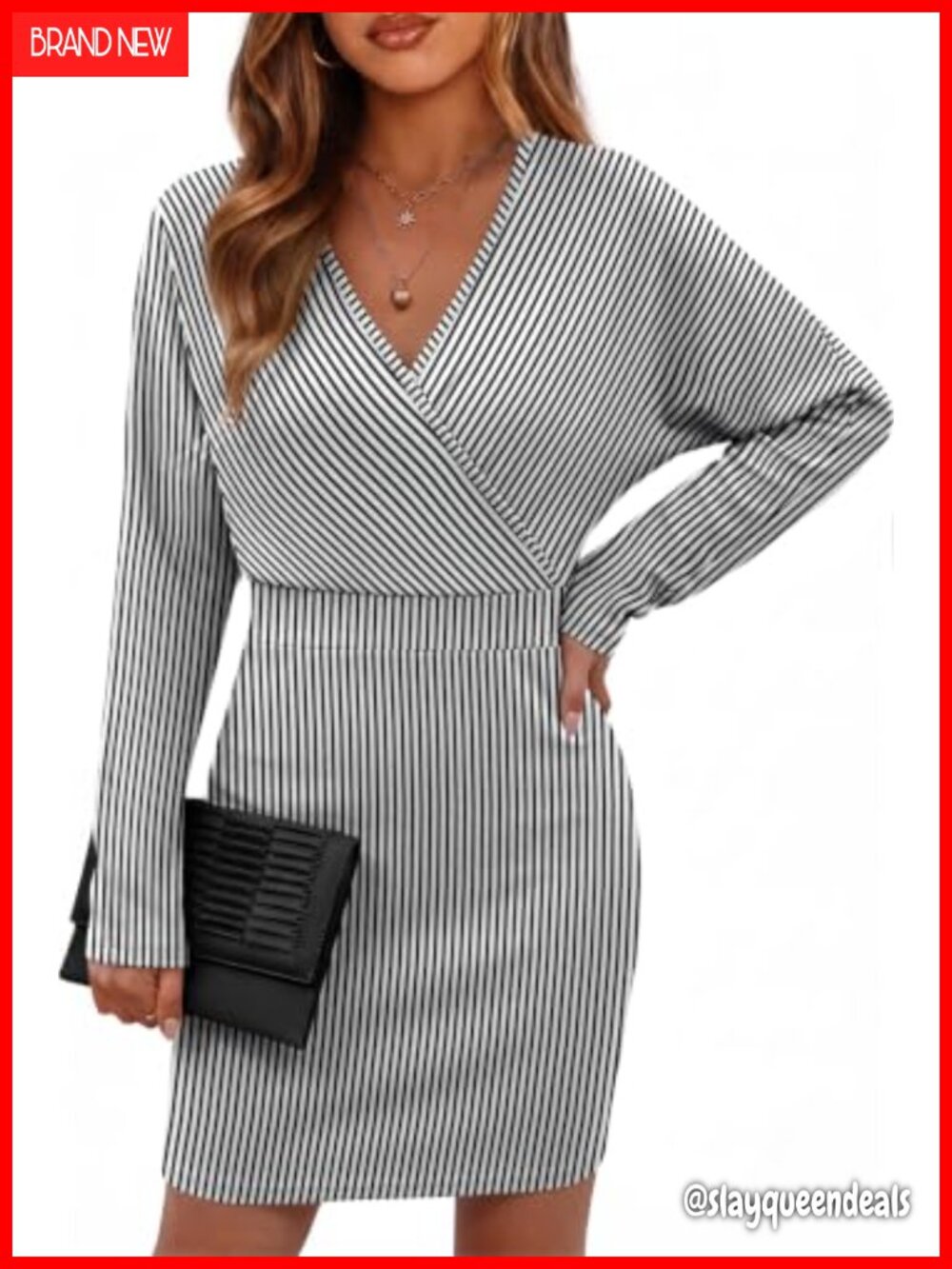 OFEEFAN Women's Long Sleeve V-Neck Bodycon Sweater Dress